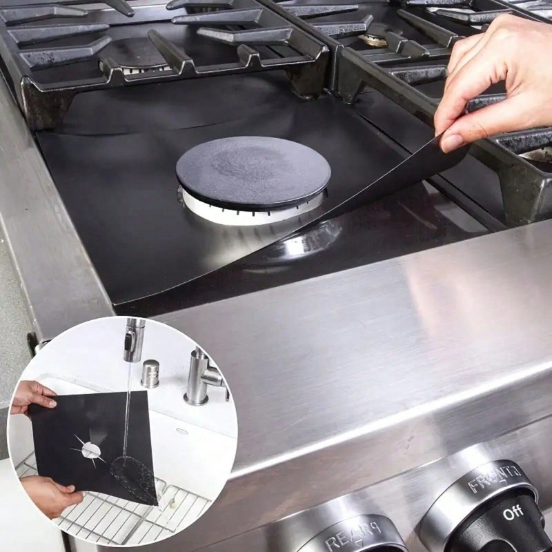 Commercial Kitchen Burner - แผ่นรองกันเปื้อนเตาแก๊ส 2/4/6/8 ชิ้น แผ่นปิดเตาแก๊ส แผ่นรองทำความสะอาด อุปกรณ์เสริมในครัว